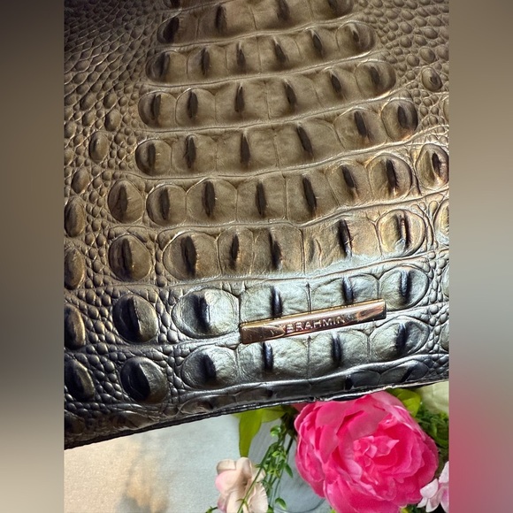 BRAHMIN Tabitha Black Crocodile-Embossed Hobo Bag with Glossy Finish - Picture 10 of 16